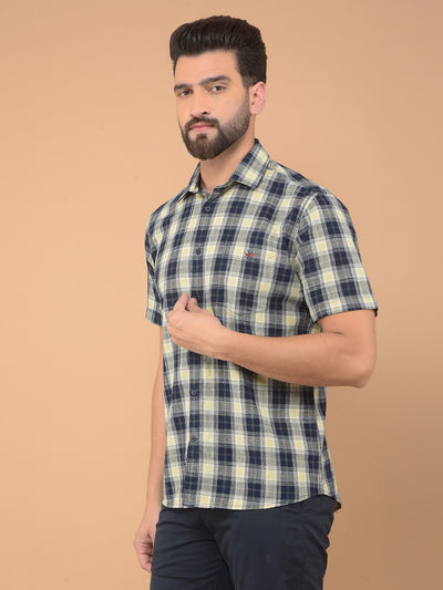 Beige Checked 100% Cotton Shirt-Men Shirts-Crimsoune Club