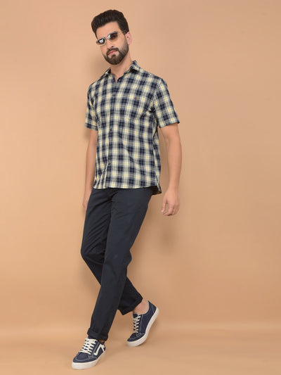 Beige Checked 100% Cotton Shirt-Men Shirts-Crimsoune Club