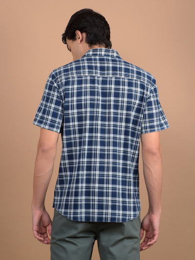 Navy Blue 100% Cotton Checked Shirt-Men Shirts-Crimsoune Club