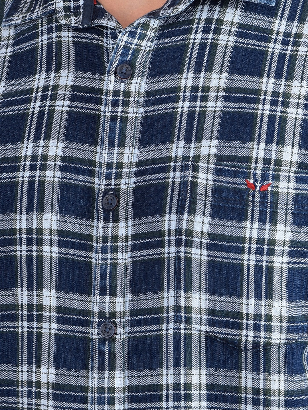 Navy Blue 100% Cotton Checked Shirt-Men Shirts-Crimsoune Club