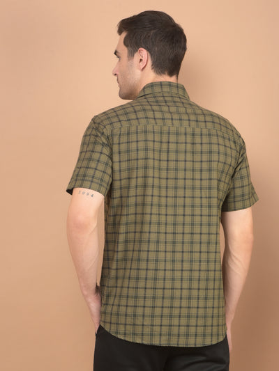 Olive Checked 100% Cotton Shirt-Men Shirts-Crimsoune Club