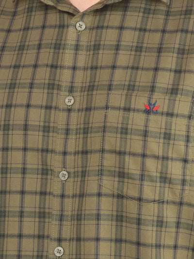 Olive Checked 100% Cotton Shirt-Men Shirts-Crimsoune Club