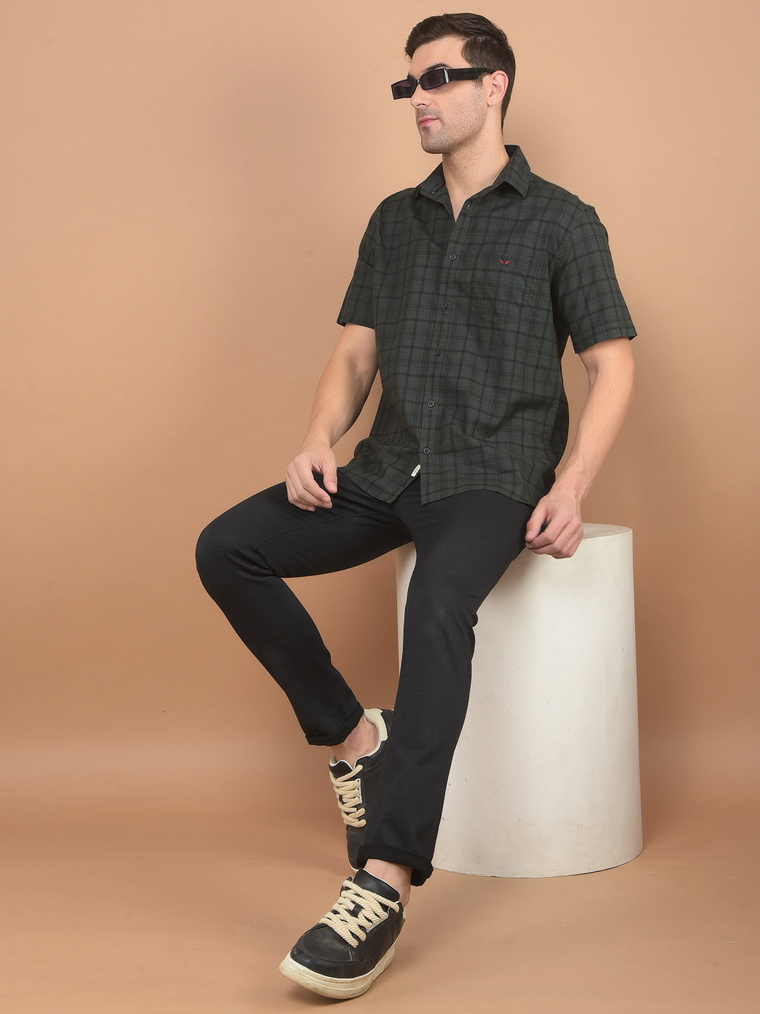 Green Checked 100% Cotton Shirt-Men Shirts-Crimsoune Club