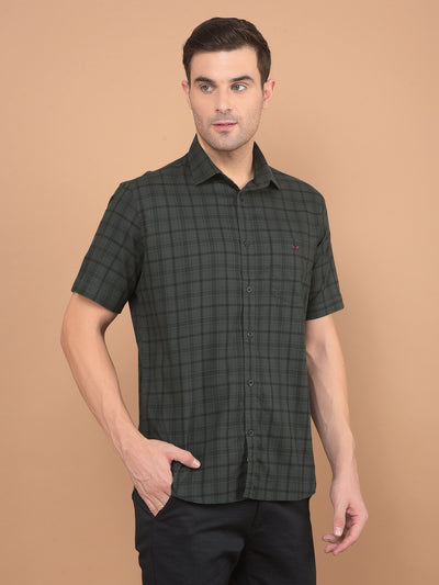 Green Checked 100% Cotton Shirt-Men Shirts-Crimsoune Club