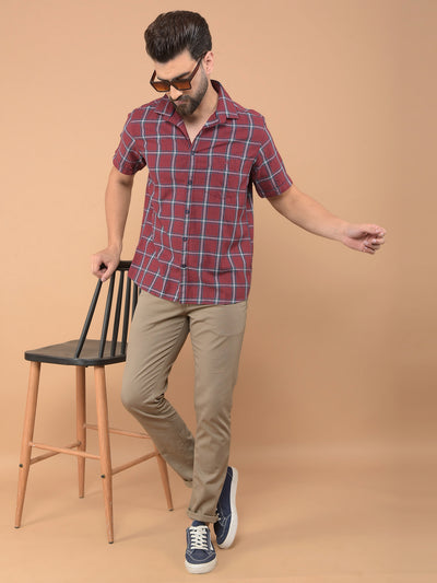 Maroon Checked 100% Cotton Shirt-Men Shirts-Crimsoune Club