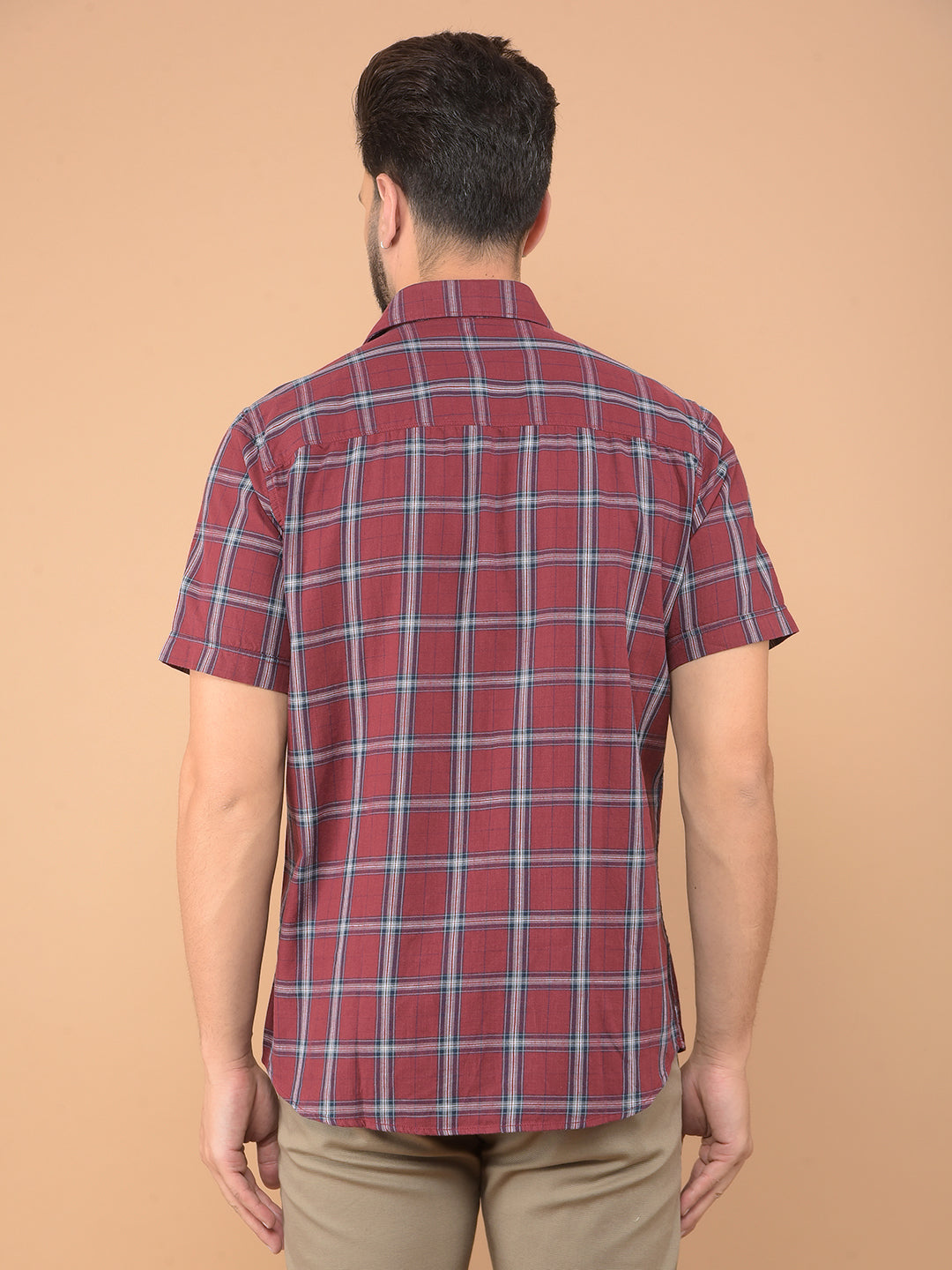 Maroon Checked 100% Cotton Shirt-Men Shirts-Crimsoune Club