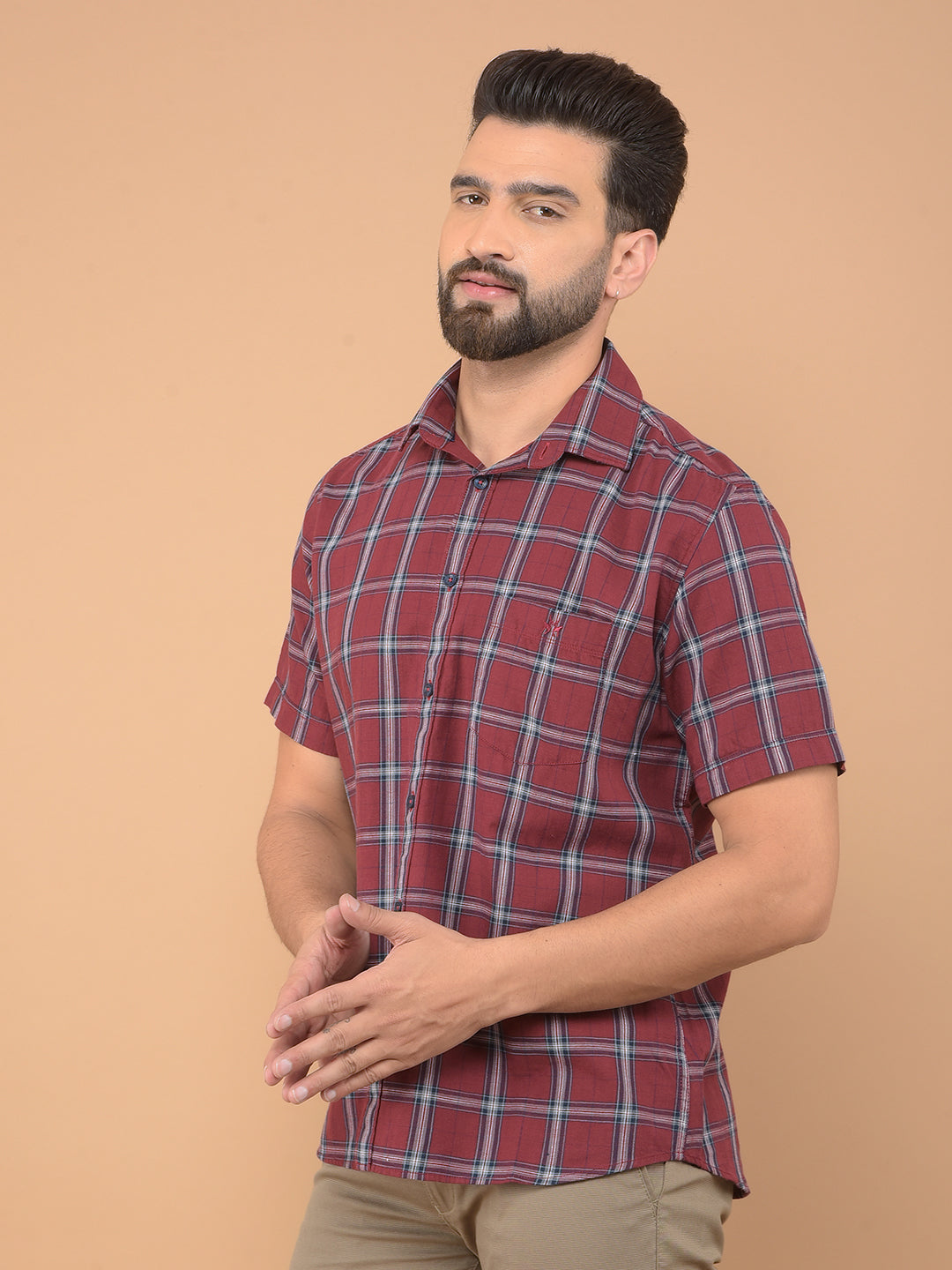 Maroon Checked 100% Cotton Shirt-Men Shirts-Crimsoune Club