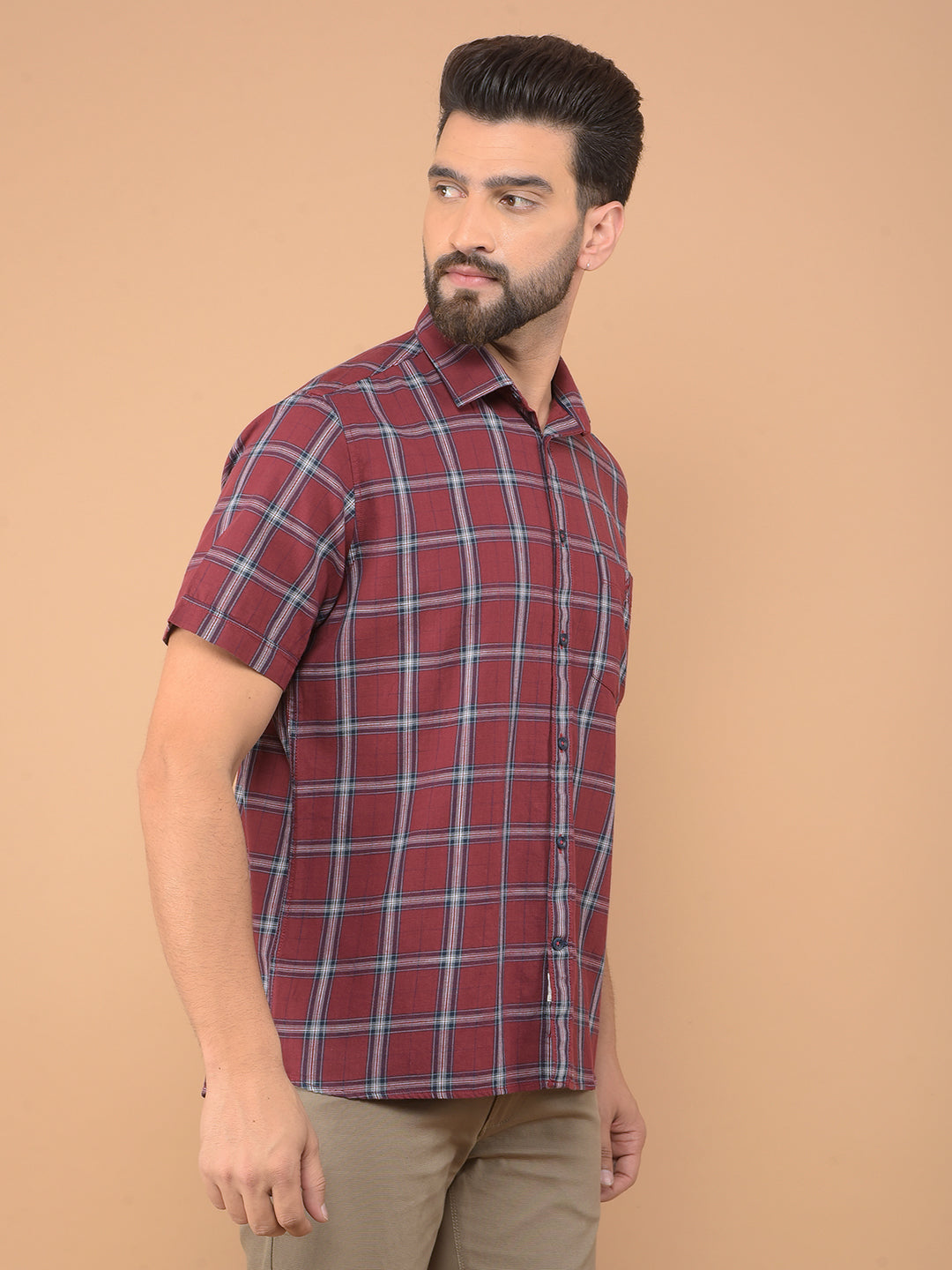 Maroon Checked 100% Cotton Shirt-Men Shirts-Crimsoune Club