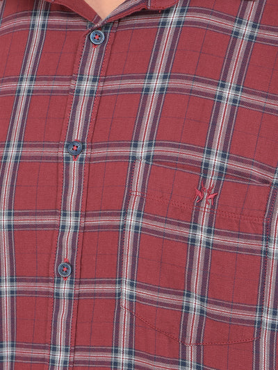 Maroon Checked 100% Cotton Shirt-Men Shirts-Crimsoune Club