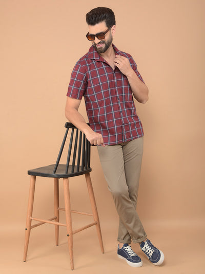 Maroon Checked 100% Cotton Shirt-Men Shirts-Crimsoune Club