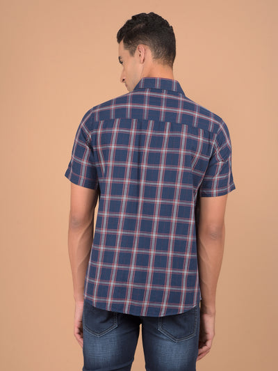 Navy Blue Checked 100% Cotton Shirt-Men Shirts-Crimsoune Club