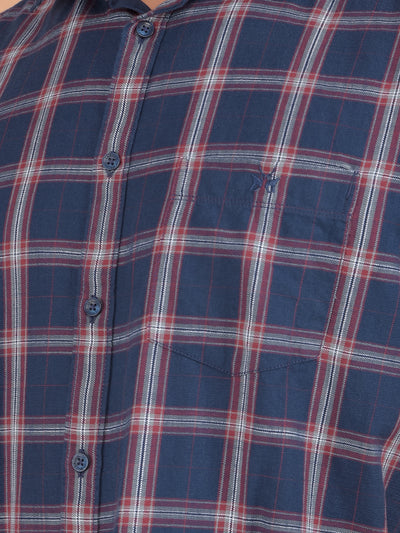 Navy Blue Checked 100% Cotton Shirt-Men Shirts-Crimsoune Club