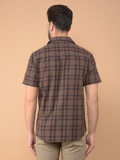 Brown Checked 100% Cotton Shirt-Men Shirts-Crimsoune Club