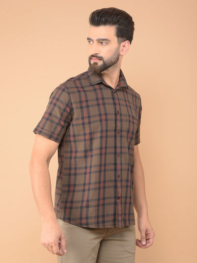 Brown Checked 100% Cotton Shirt-Men Shirts-Crimsoune Club