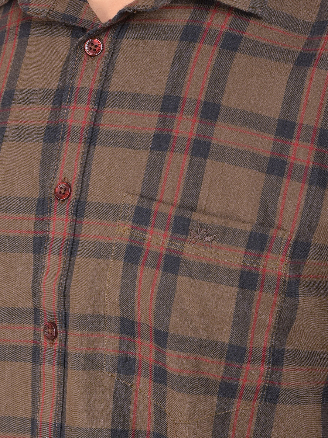 Brown Checked 100% Cotton Shirt-Men Shirts-Crimsoune Club