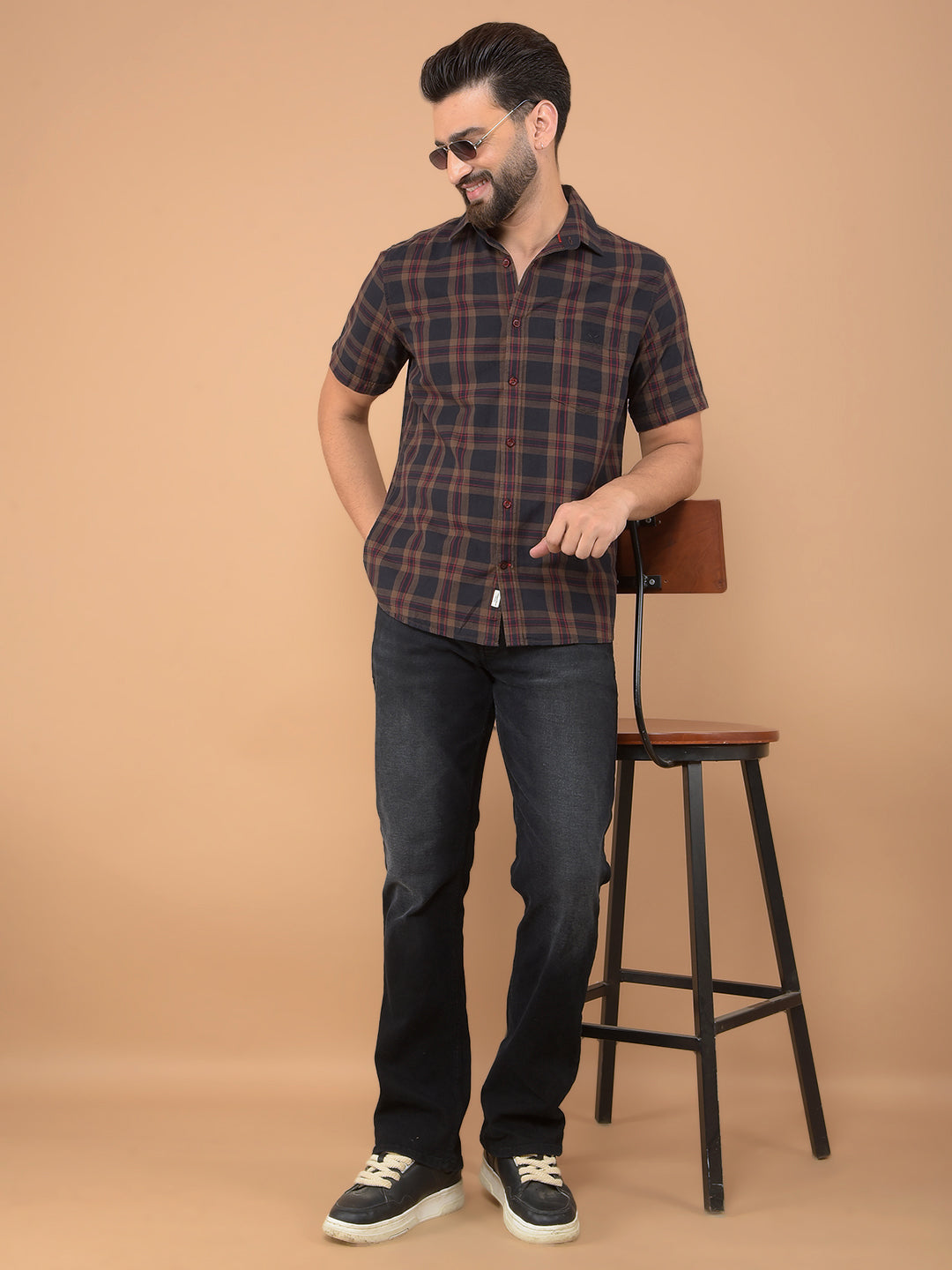 Black Checked 100% Cotton Shirt-Men Shirts-Crimsoune Club