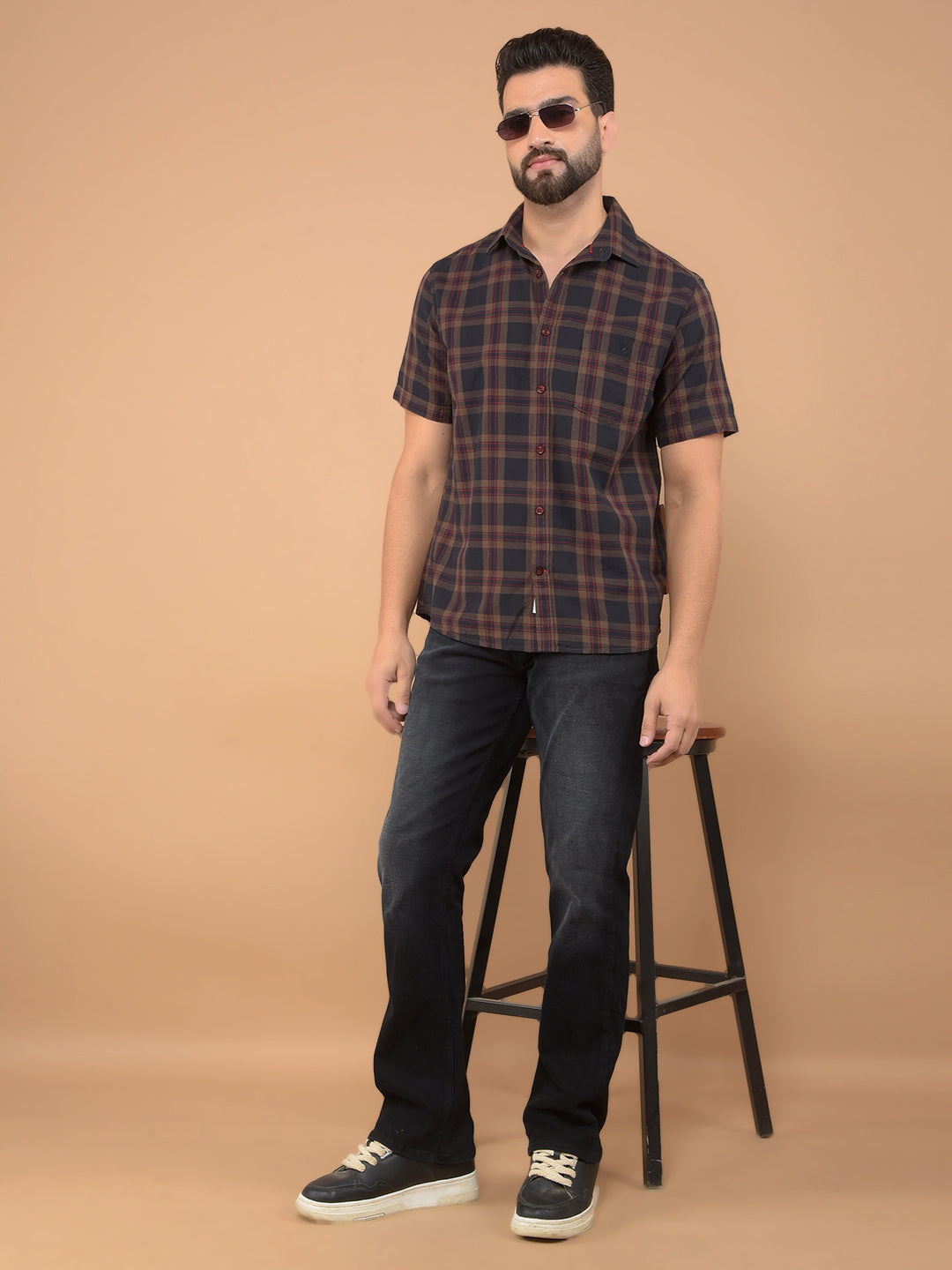 Black Checked 100% Cotton Shirt-Men Shirts-Crimsoune Club