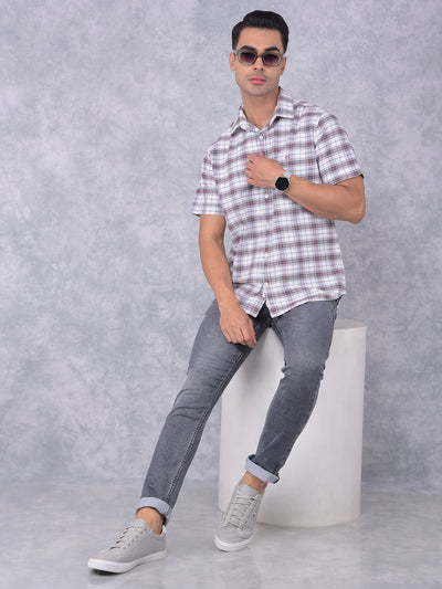 Brown Checked 100% Cotton Shirt-Men Shirts-Crimsoune Club