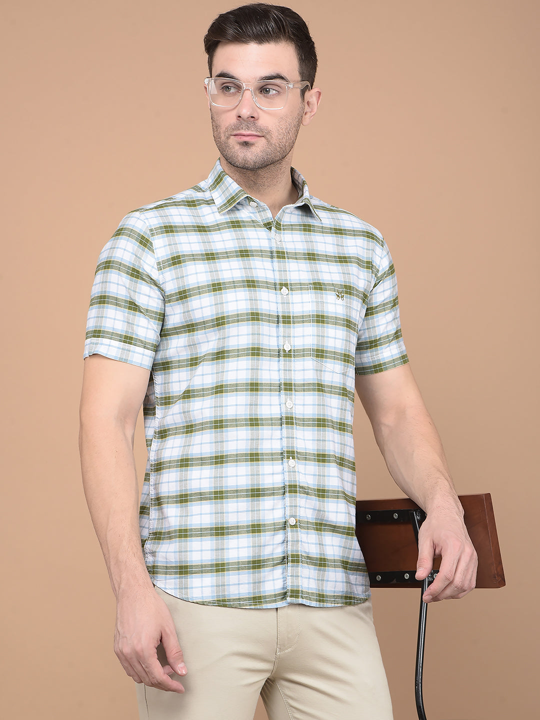 Olive Checked 100% Cotton Shirt