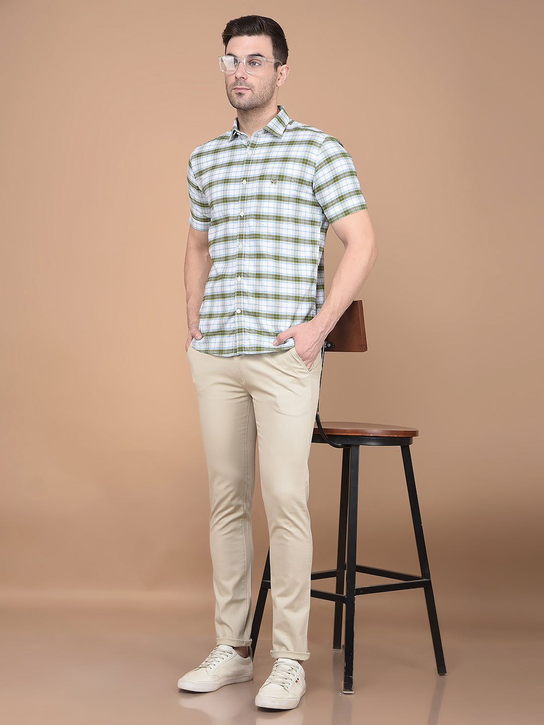 Olive Checked 100% Cotton Shirt