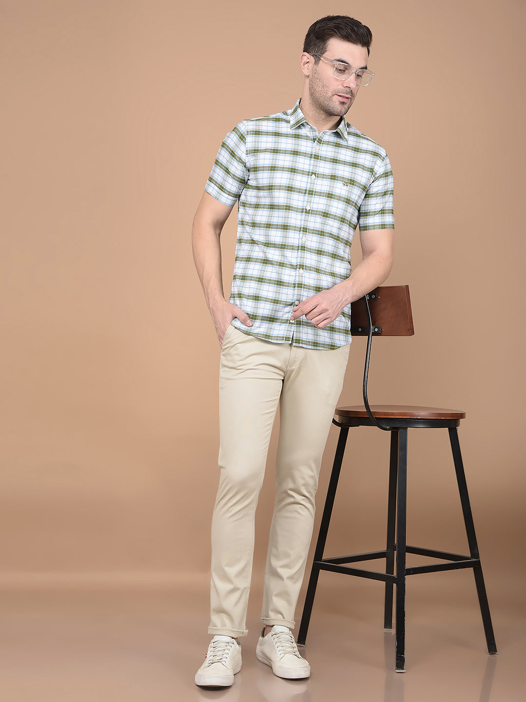 Olive Checked 100% Cotton Shirt