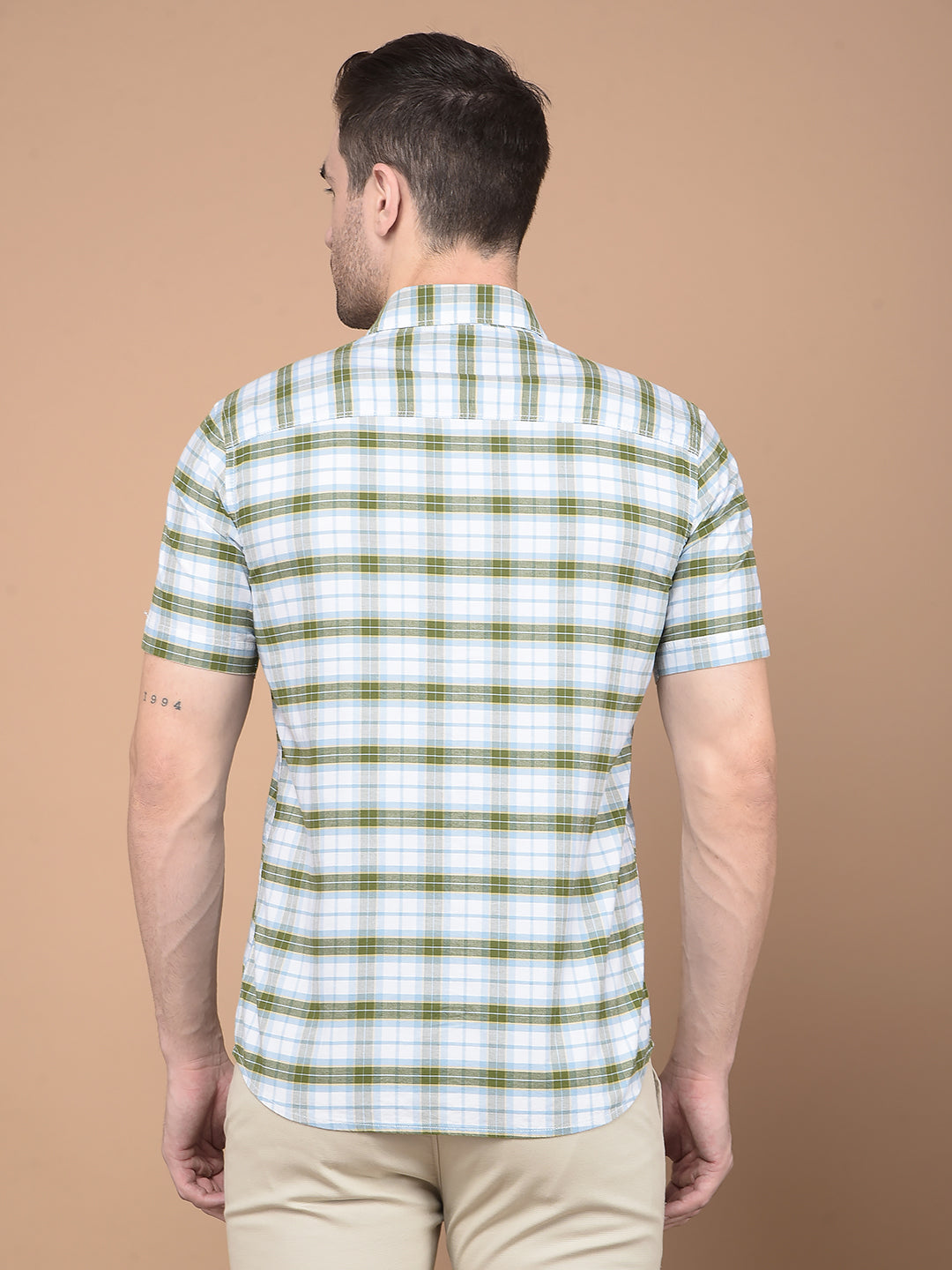 Olive Checked 100% Cotton Shirt