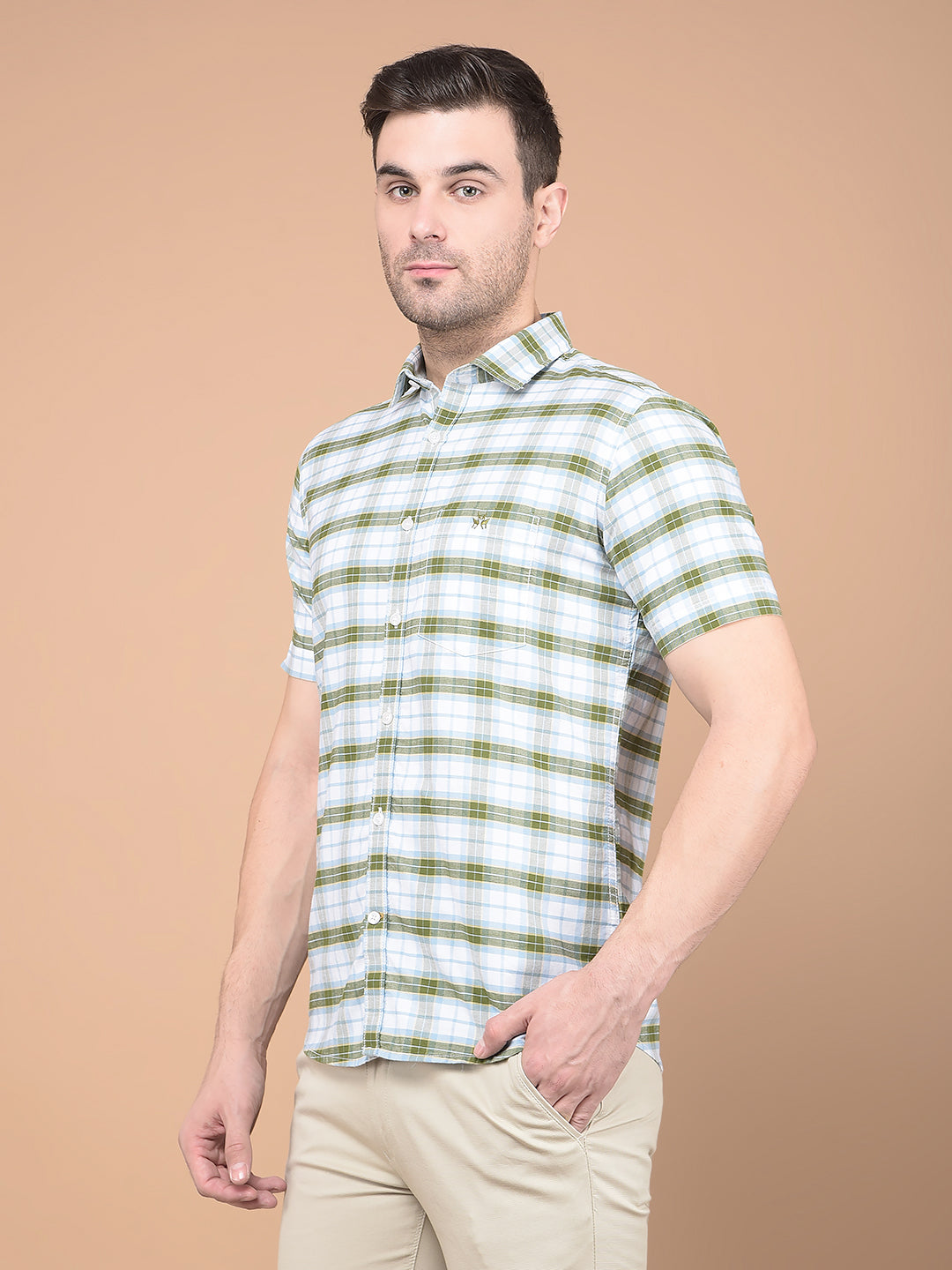 Olive Checked 100% Cotton Shirt