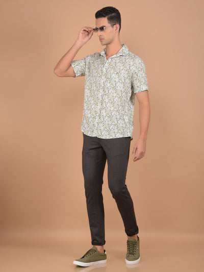 Green Floral Print Linen Shirt-Men Shirts-Crimsoune Club