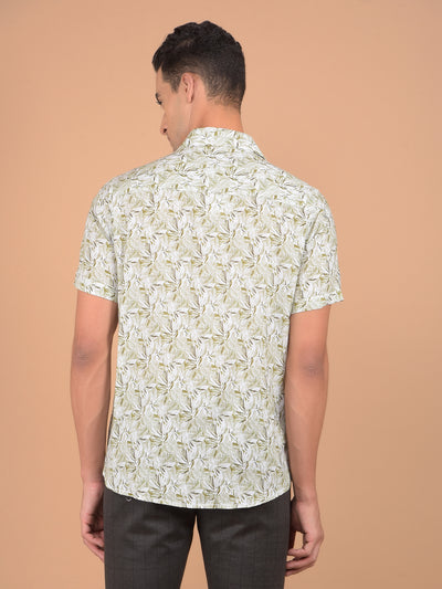 Green Floral Print Linen Shirt-Men Shirts-Crimsoune Club