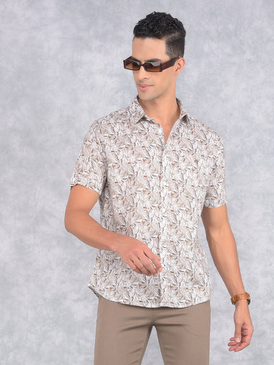 Brown Floral Print Linen Shirt-Men Shirts-Crimsoune Club