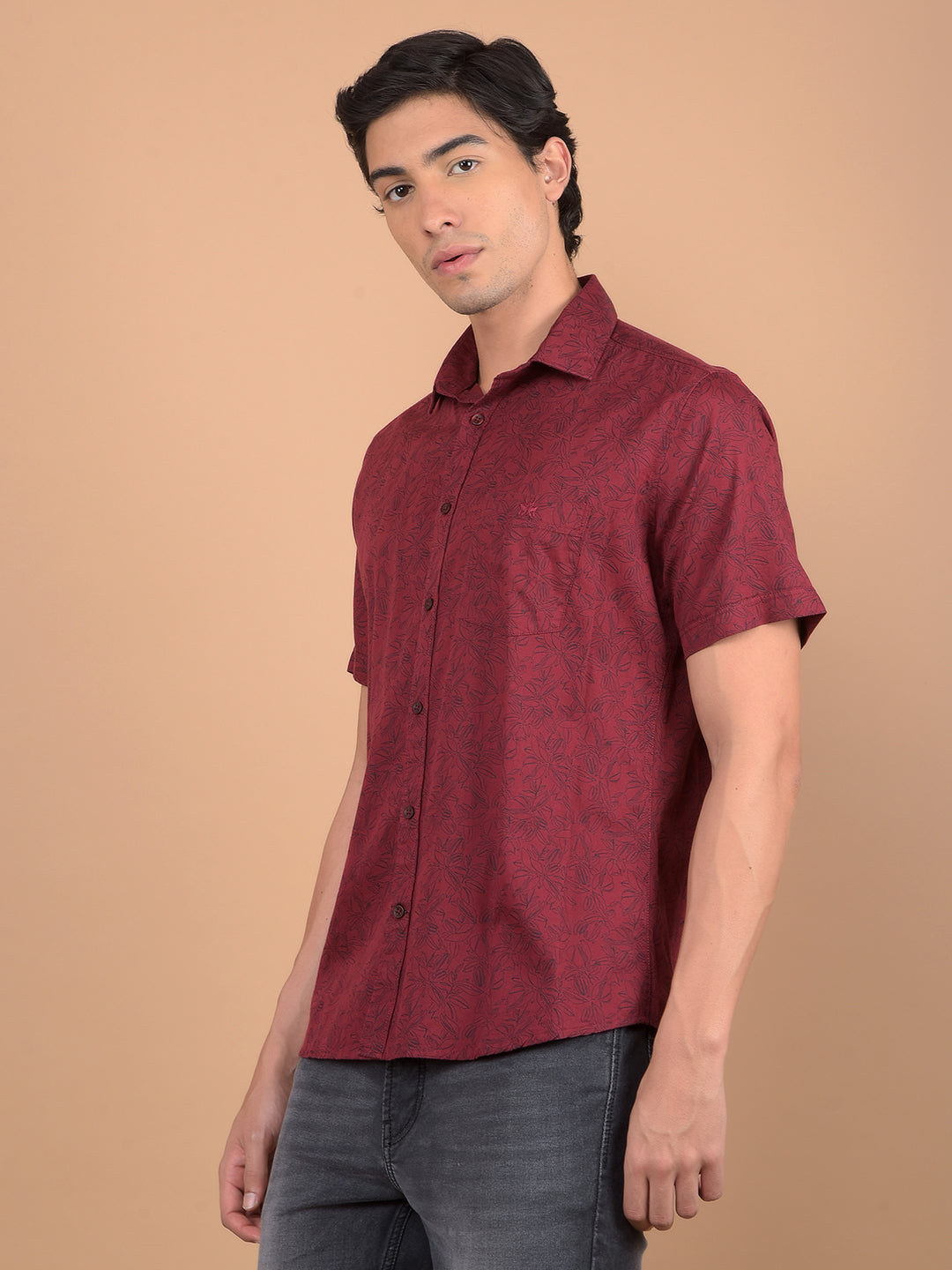 Red Floral Print 100% Cotton Shirt-Men Shirts-Crimsoune Club