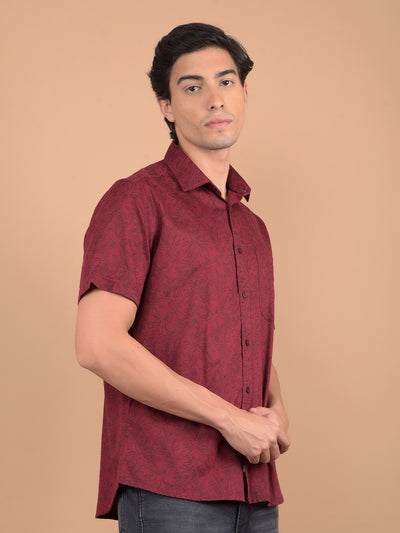 Red Floral Print 100% Cotton Shirt-Men Shirts-Crimsoune Club