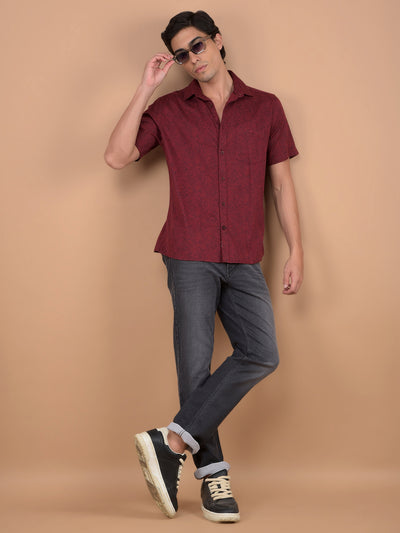 Red Floral Print 100% Cotton Shirt-Men Shirts-Crimsoune Club