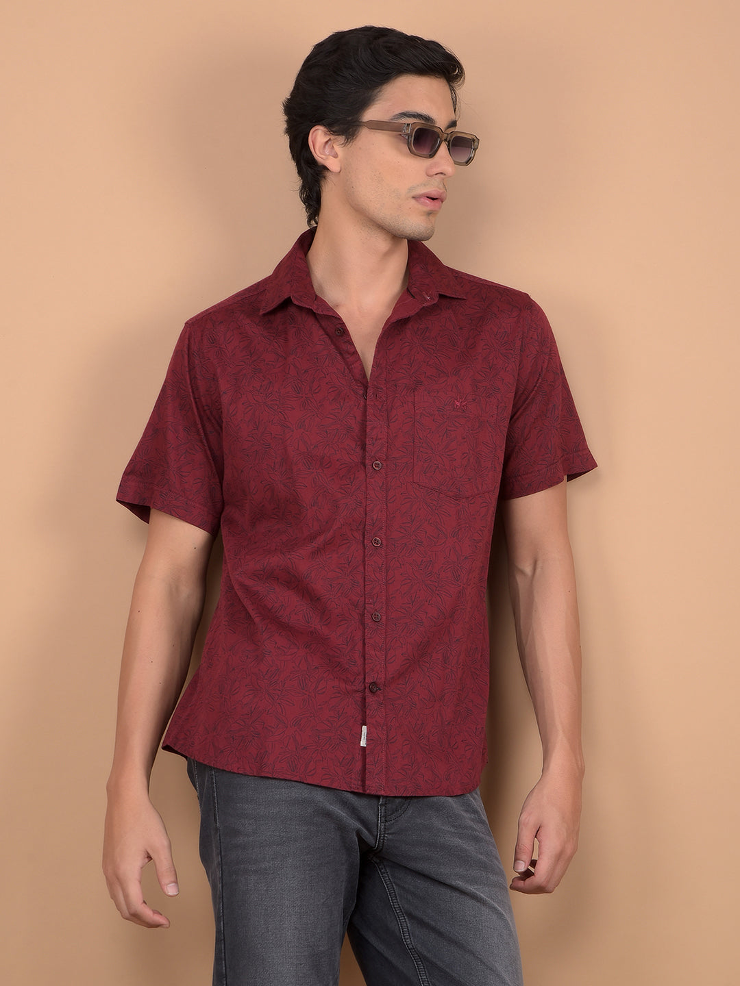 Red Floral Print 100% Cotton Shirt-Men Shirts-Crimsoune Club