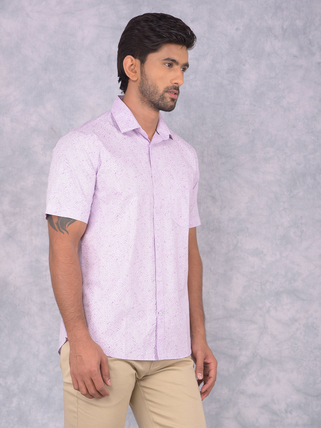 Purple Printed 100% Cotton Shirt-Men Shirts-Crimsoune Club