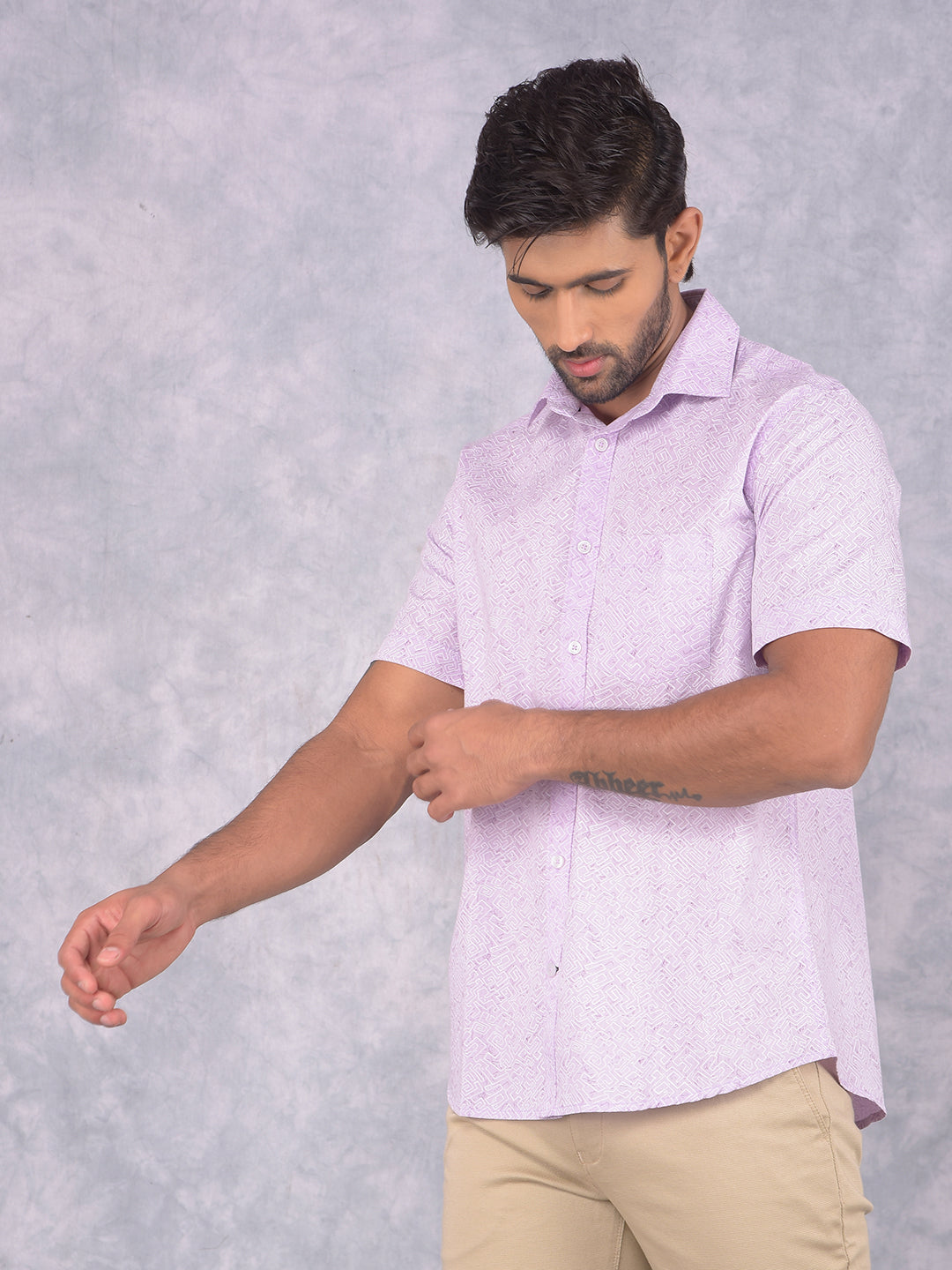 Purple Printed 100% Cotton Shirt-Men Shirts-Crimsoune Club