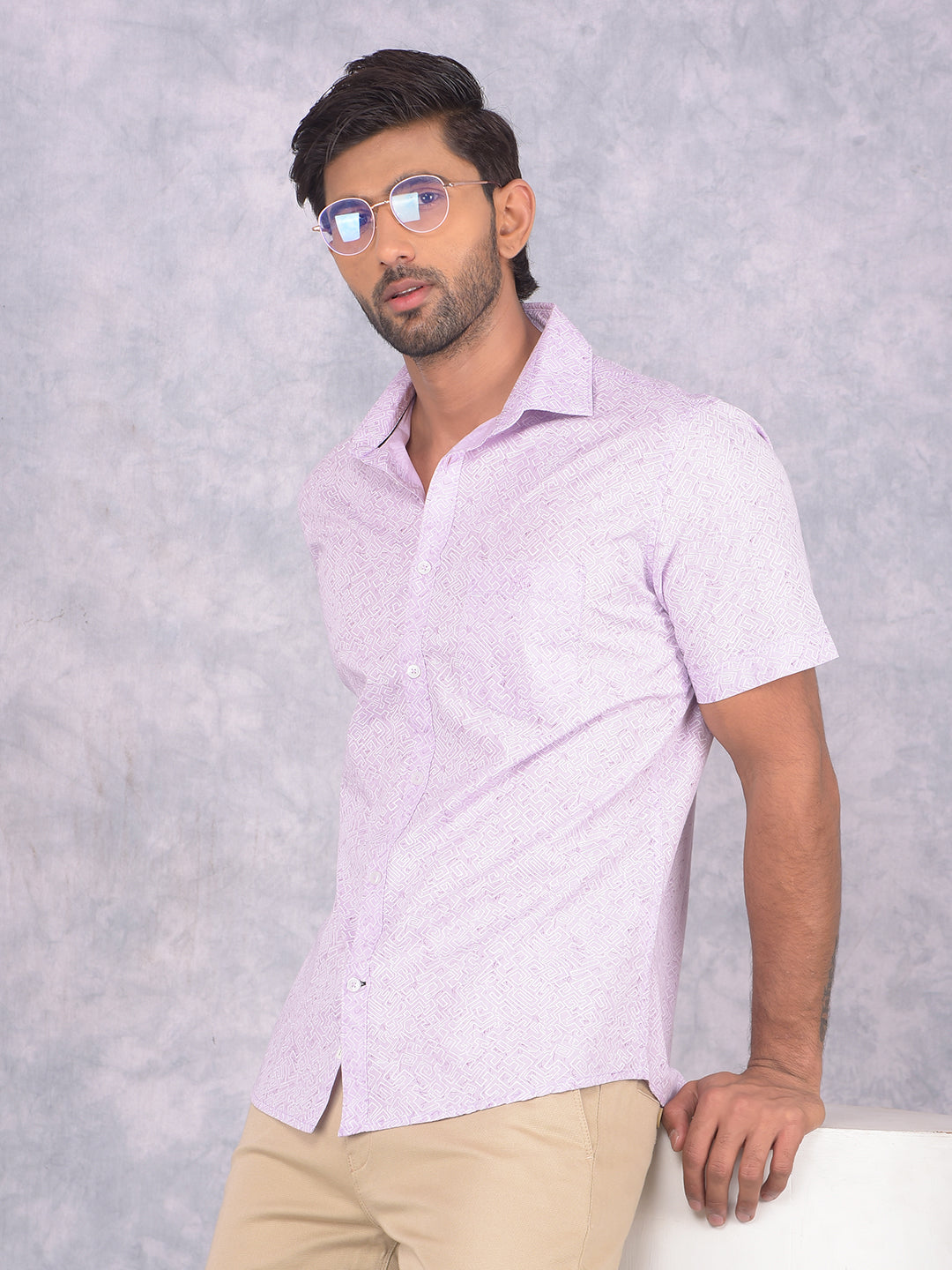 Purple Printed 100% Cotton Shirt-Men Shirts-Crimsoune Club