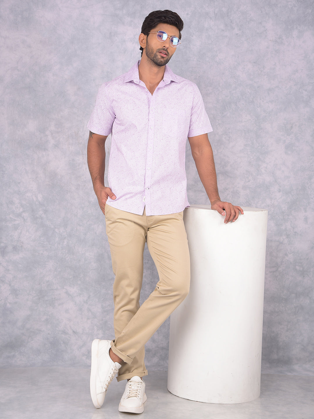 Purple Printed 100% Cotton Shirt-Men Shirts-Crimsoune Club