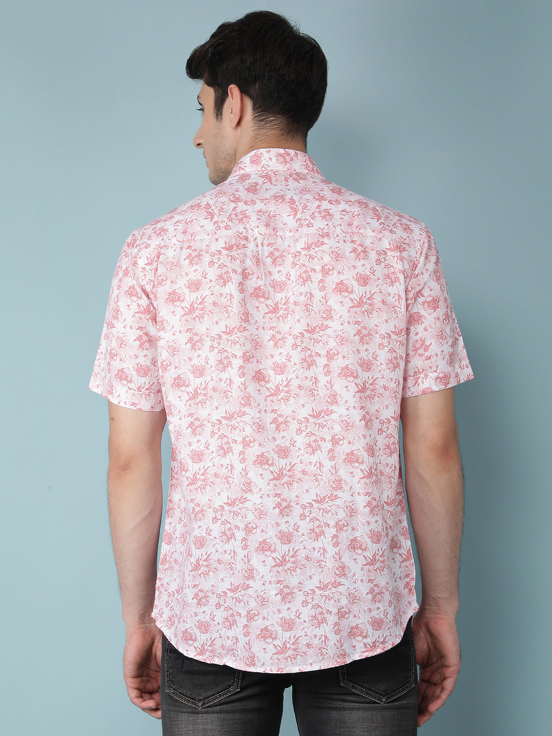 Pink Floral Print Linen Shirt-Men Shirts-Crimsoune Club