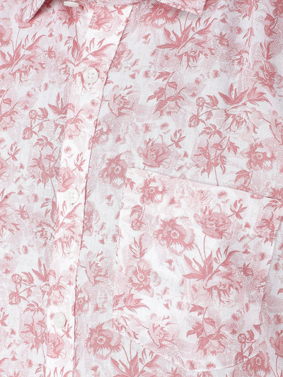 Pink Floral Print Linen Shirt-Men Shirts-Crimsoune Club