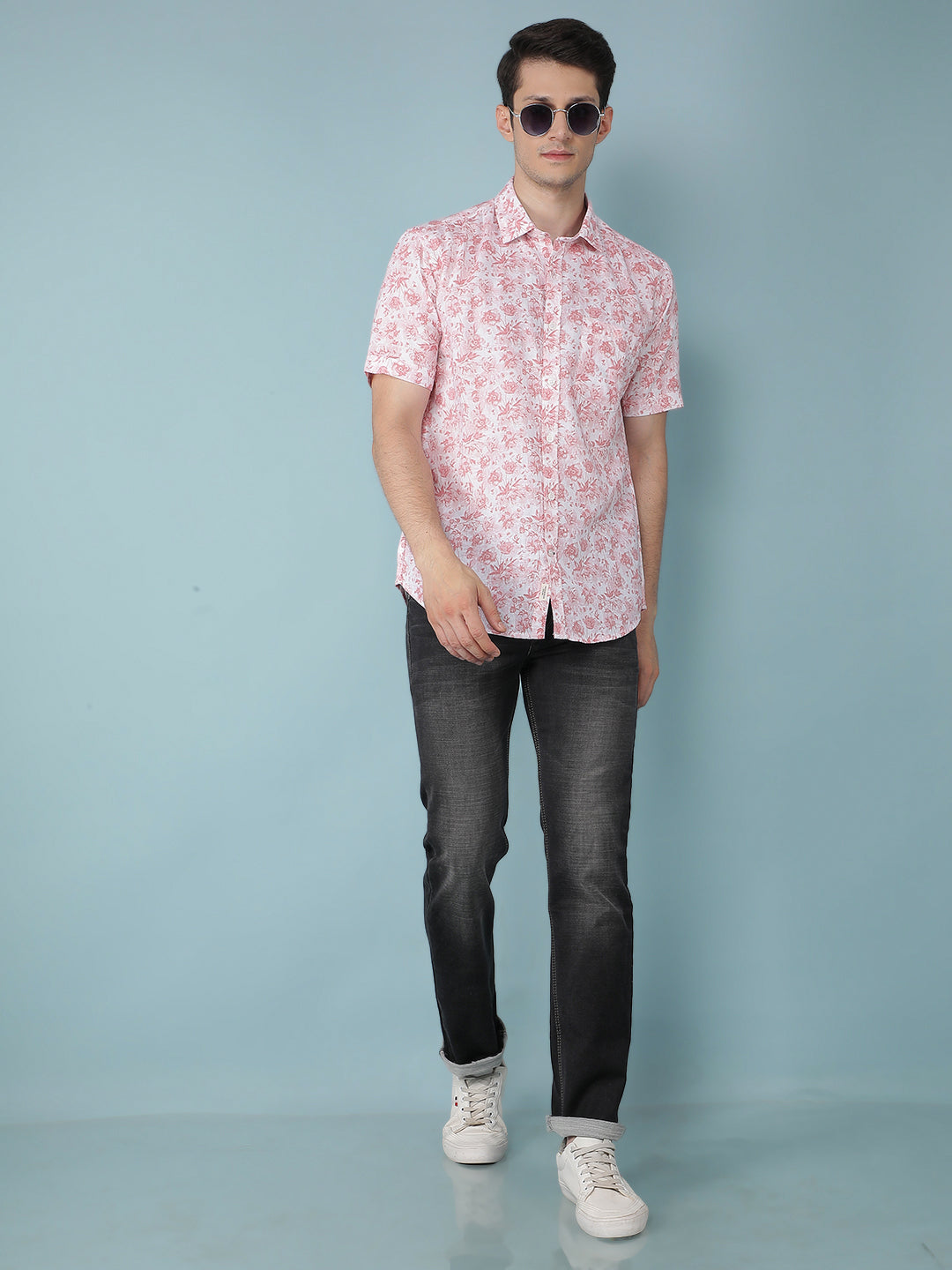 Pink Floral Print Linen Shirt-Men Shirts-Crimsoune Club