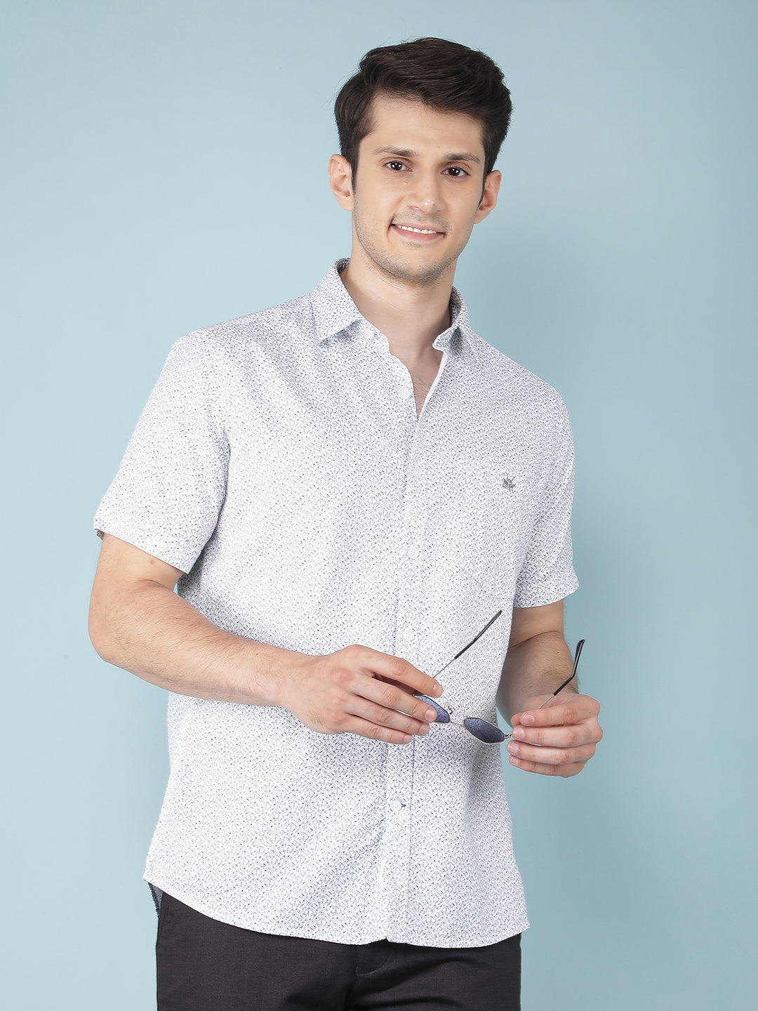 Blue Printed 100% Cotton Shirt-Men Shirts-Crimsoune Club