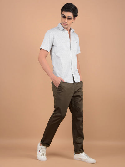 Olive Printed 100% Cotton Shirt-Men Shirts-Crimsoune Club