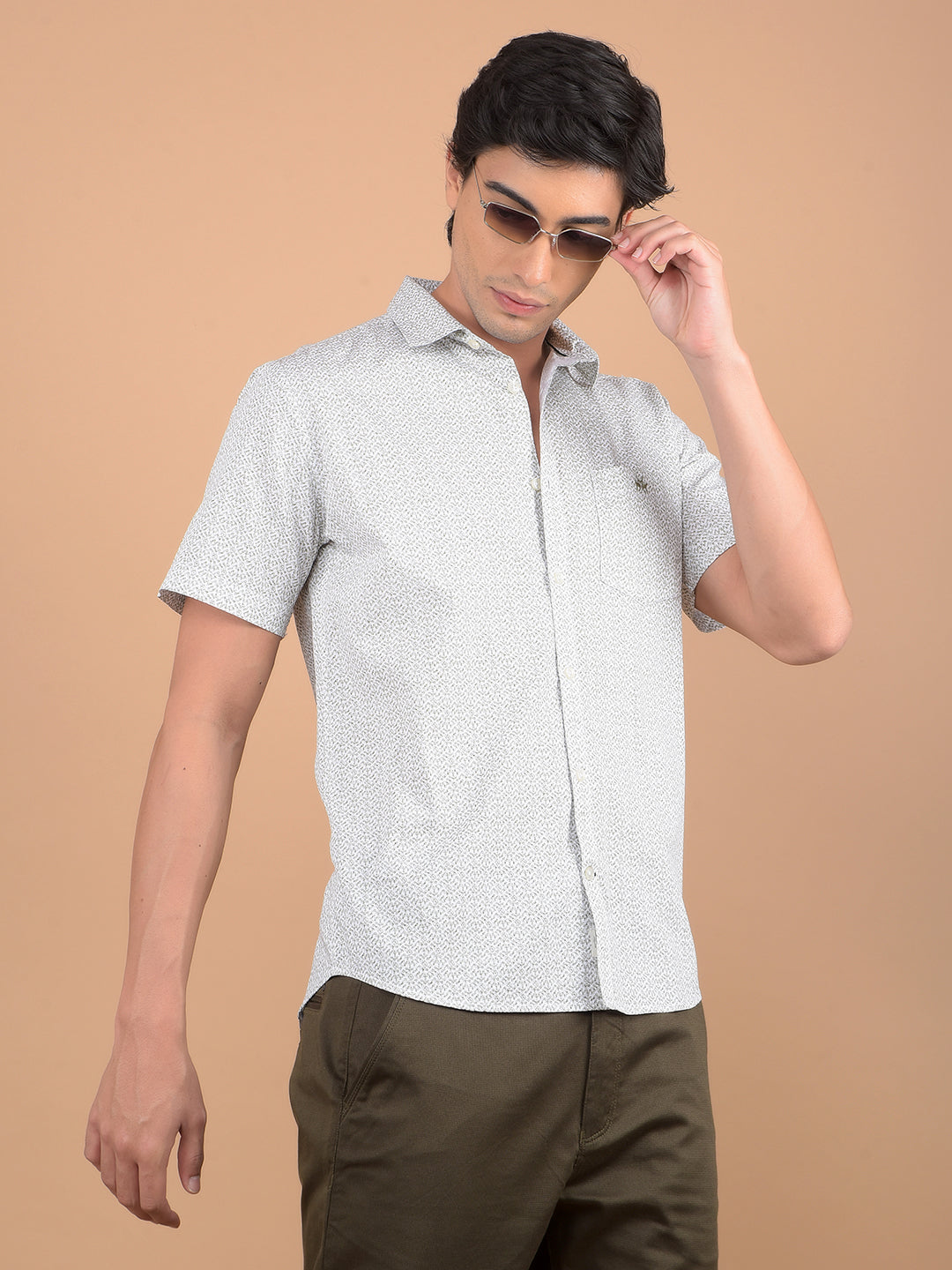 Olive Printed 100% Cotton Shirt-Men Shirts-Crimsoune Club