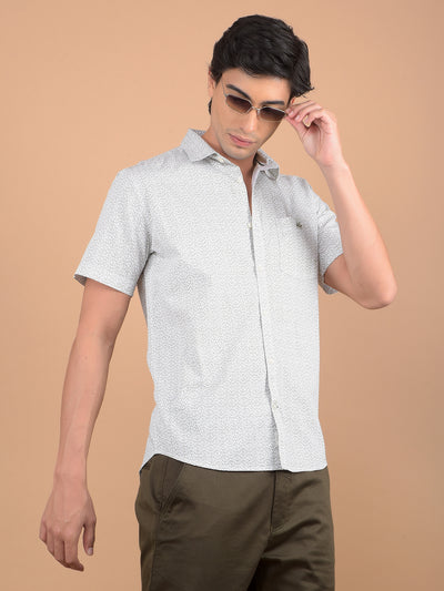 Olive Printed 100% Cotton Shirt-Men Shirts-Crimsoune Club