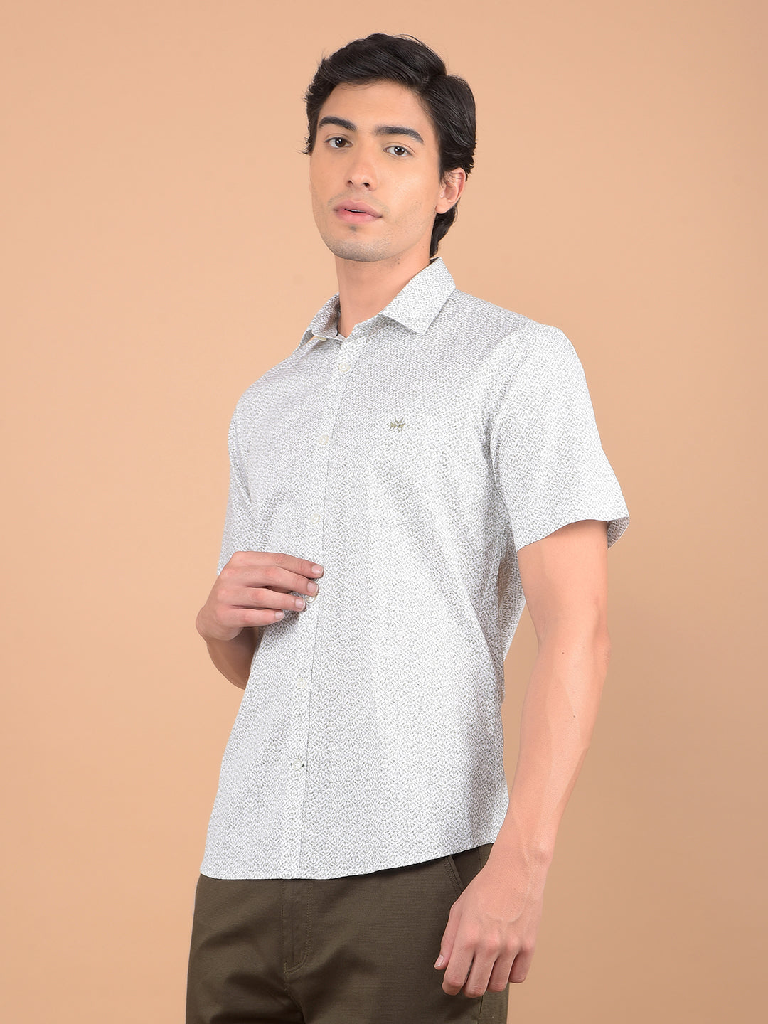 Olive Printed 100% Cotton Shirt-Men Shirts-Crimsoune Club