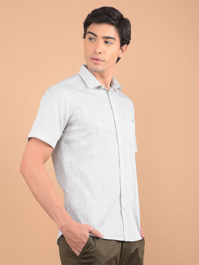 Olive Printed 100% Cotton Shirt-Men Shirts-Crimsoune Club