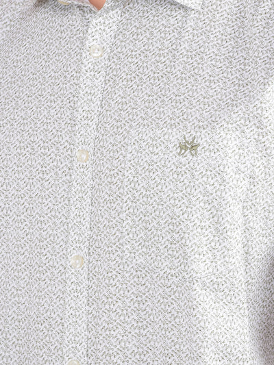 Olive Printed 100% Cotton Shirt-Men Shirts-Crimsoune Club