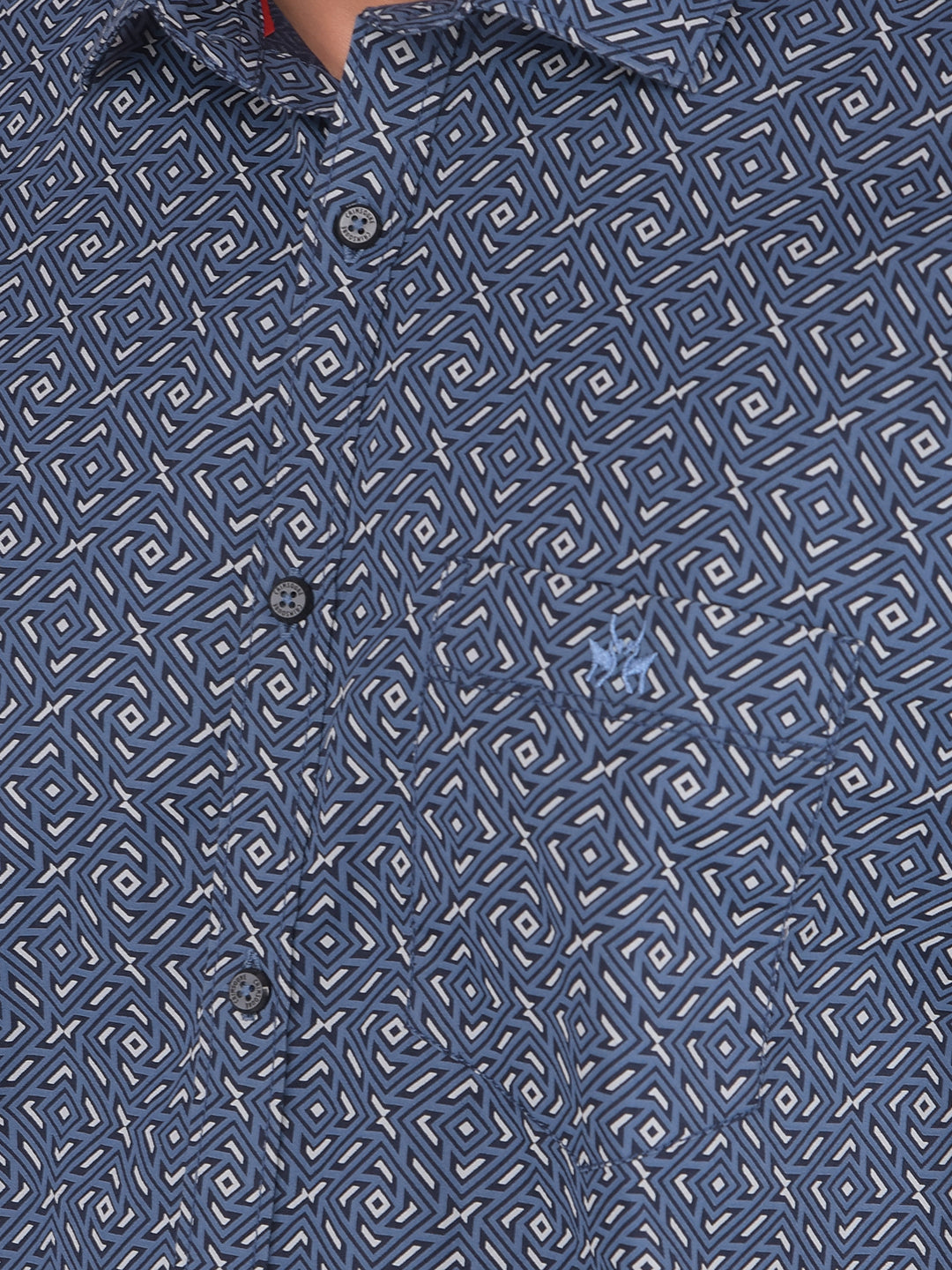 Navy Blue Printed 100% Cotton Shirt-Men Shirts-Crimsoune Club