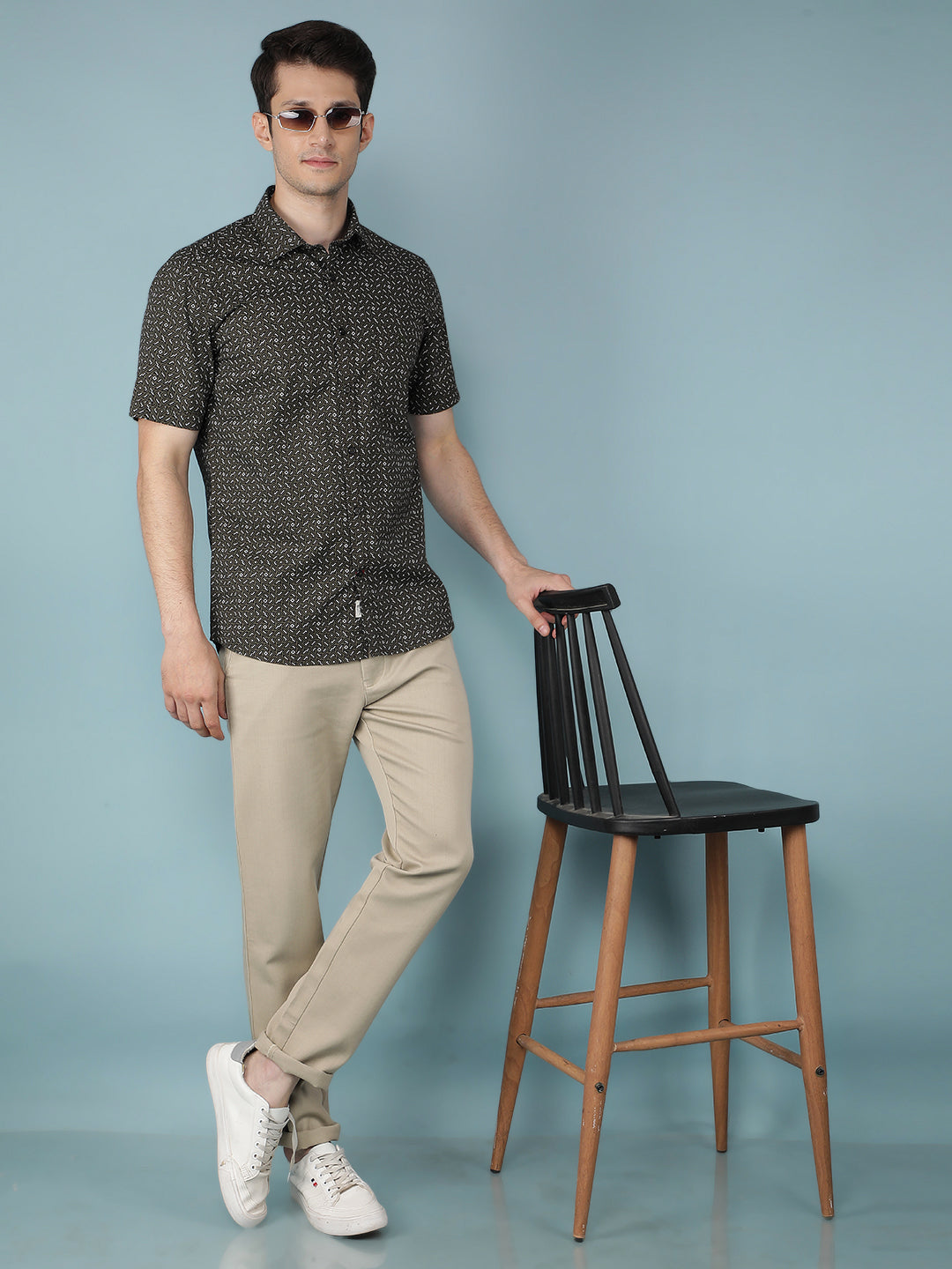 Olive Printed 100% Cotton Shirt-Men Shirts-Crimsoune Club